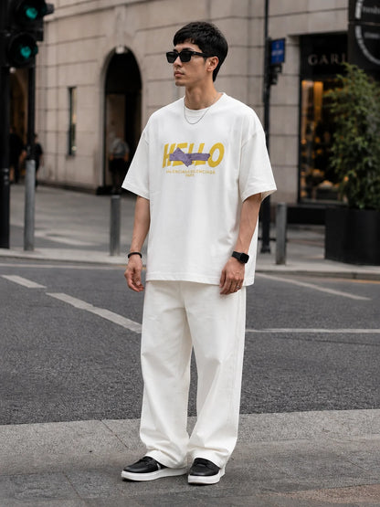 "HELLO" Retro Graphic Cotton Streetwear Tee