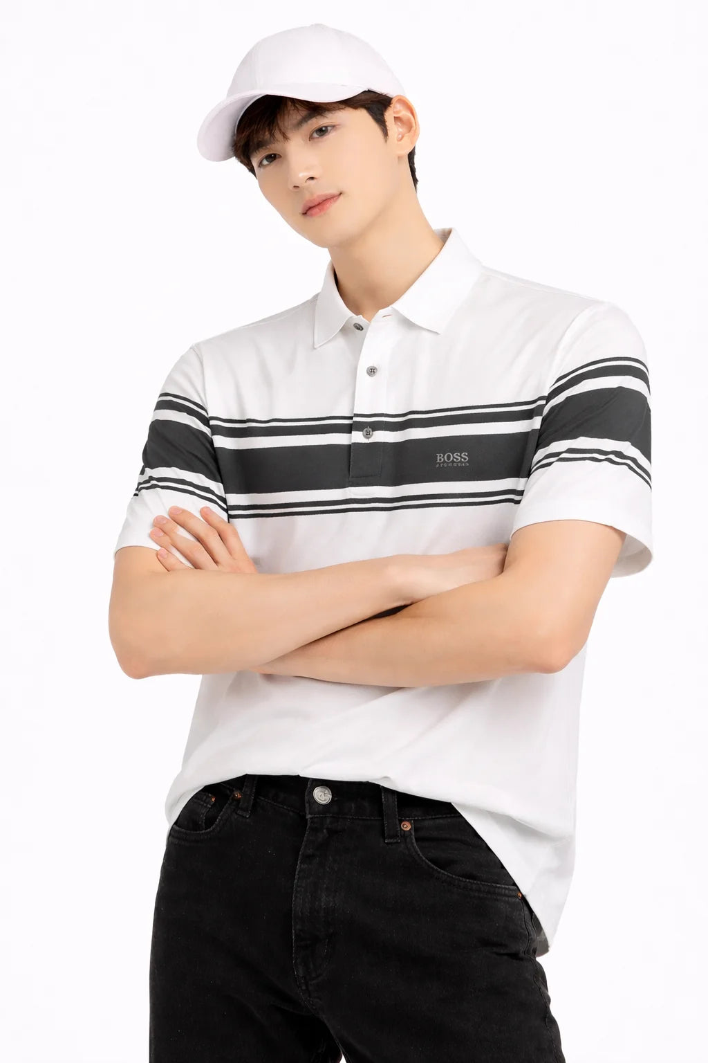 Men's Sport Stripe Performance Polo Shirt - Contrast Chest Detail