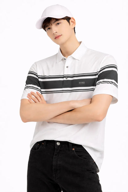 Men's Sport Stripe Performance Polo Shirt - Contrast Chest Detail