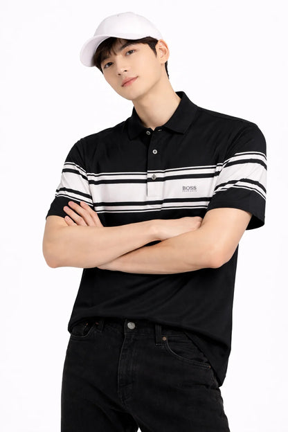 Men's Sport Stripe Performance Polo Shirt - Contrast Chest Detail