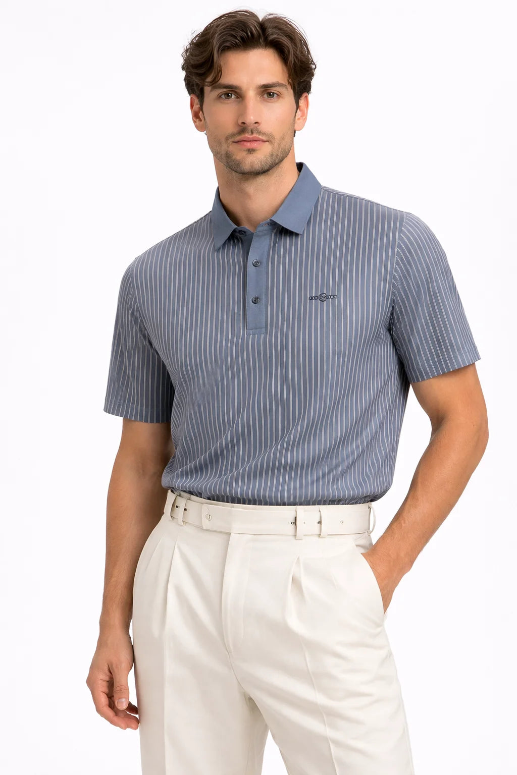 Premium Men’s Vertical Striped Performance Polo Shirt