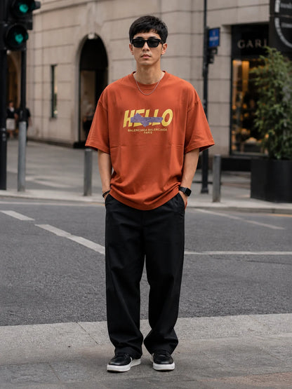 "HELLO" Retro Graphic Cotton Streetwear Tee