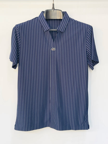 Men's Slim-Fit Vertical Pinstripe Polo Shirt - Modern Retro Style