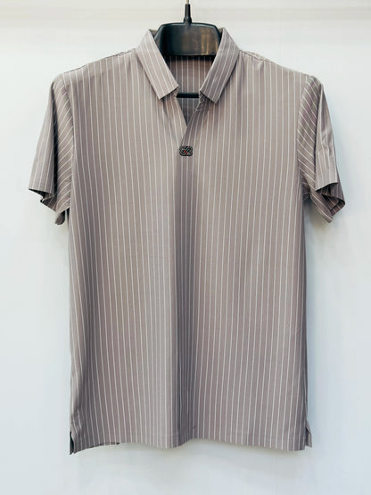 Men's Slim-Fit Vertical Pinstripe Polo Shirt - Modern Retro Style