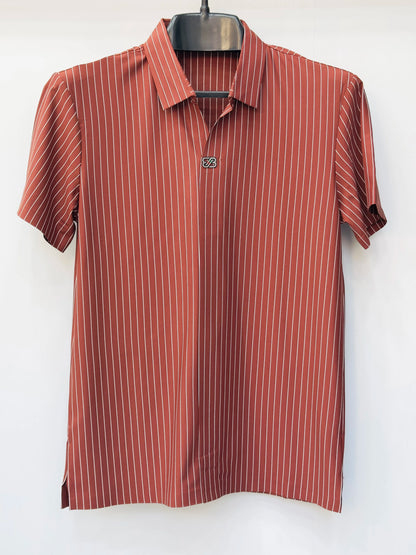 Men's Slim-Fit Vertical Pinstripe Polo Shirt - Modern Retro Style