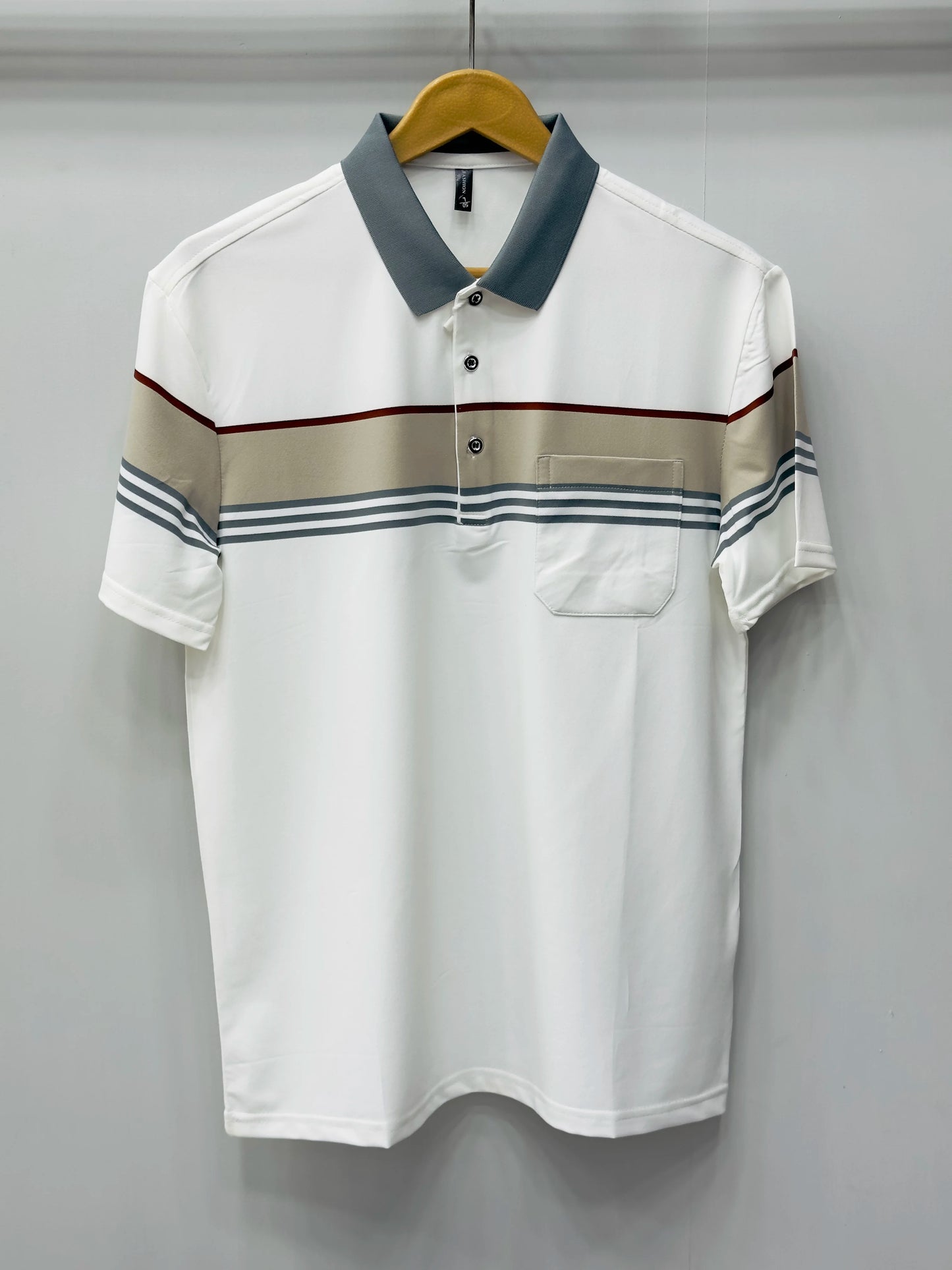 Men's Essential Pocket Polo - Contrast Chest Stripe Performance Shirt