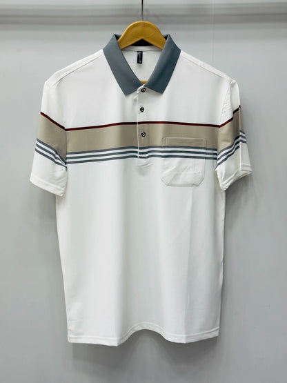 Men's Essential Pocket Polo - Contrast Chest Stripe Performance Shirt