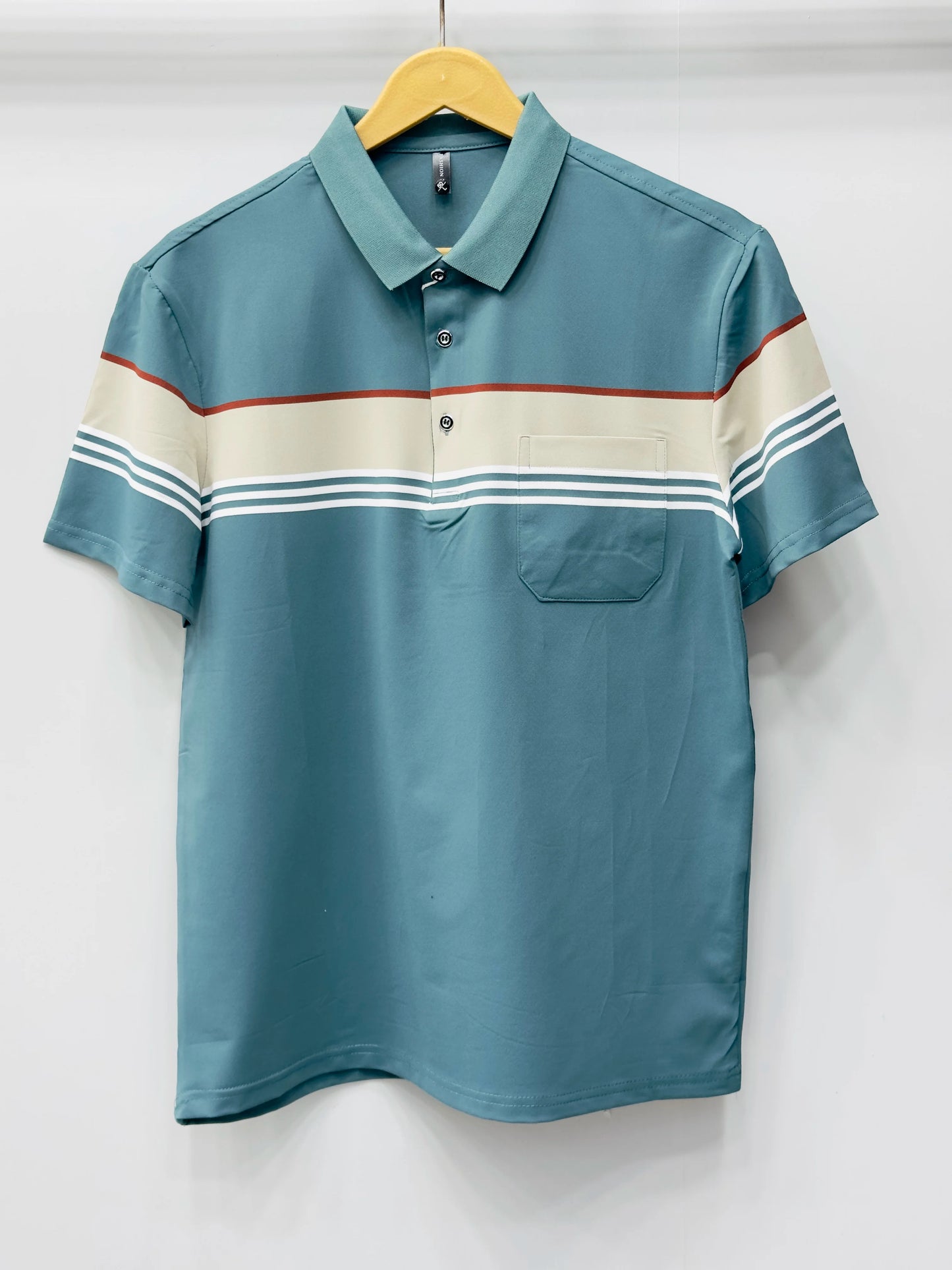 Men's Essential Pocket Polo - Contrast Chest Stripe Performance Shirt