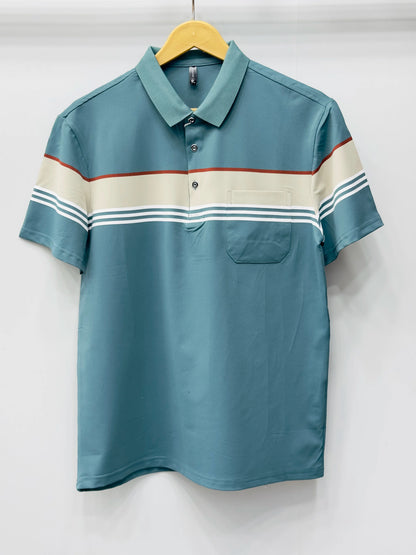 Men's Essential Pocket Polo - Contrast Chest Stripe Performance Shirt