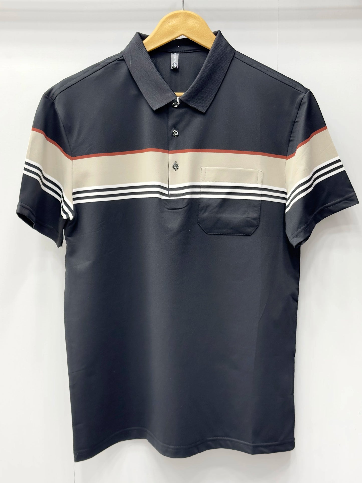 Men's Essential Pocket Polo - Contrast Chest Stripe Performance Shirt