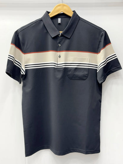 Men's Essential Pocket Polo - Contrast Chest Stripe Performance Shirt