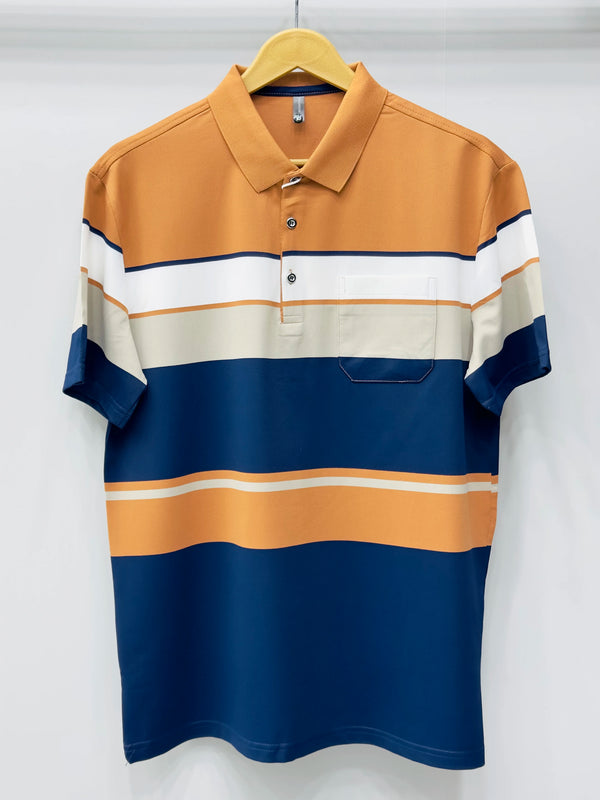 Men's Signature Multi-Block Pocket Polo – Vibrant Performance Stripe Shirt