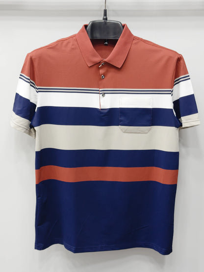 Men's Multi-Tone Color Block Striped Polo Shirt