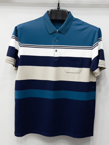 Men's Multi-Tone Color Block Striped Polo Shirt