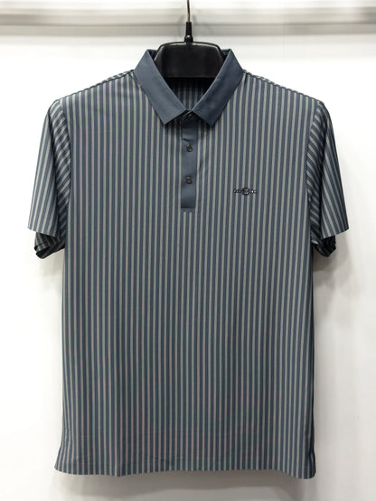 Premium Men’s Vertical Striped Performance Polo Shirt