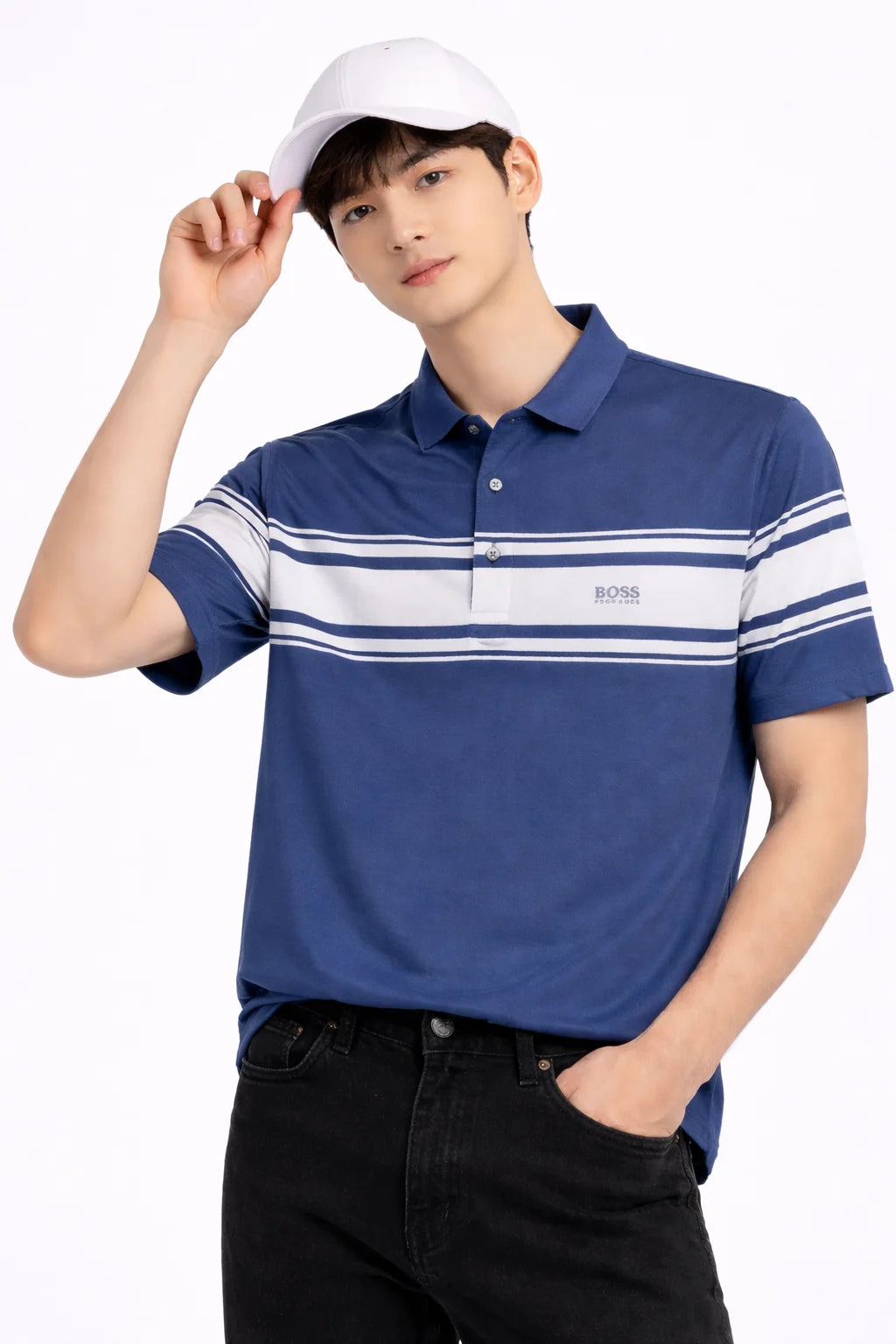 Men's Sport Stripe Performance Polo Shirt - Contrast Chest Detail
