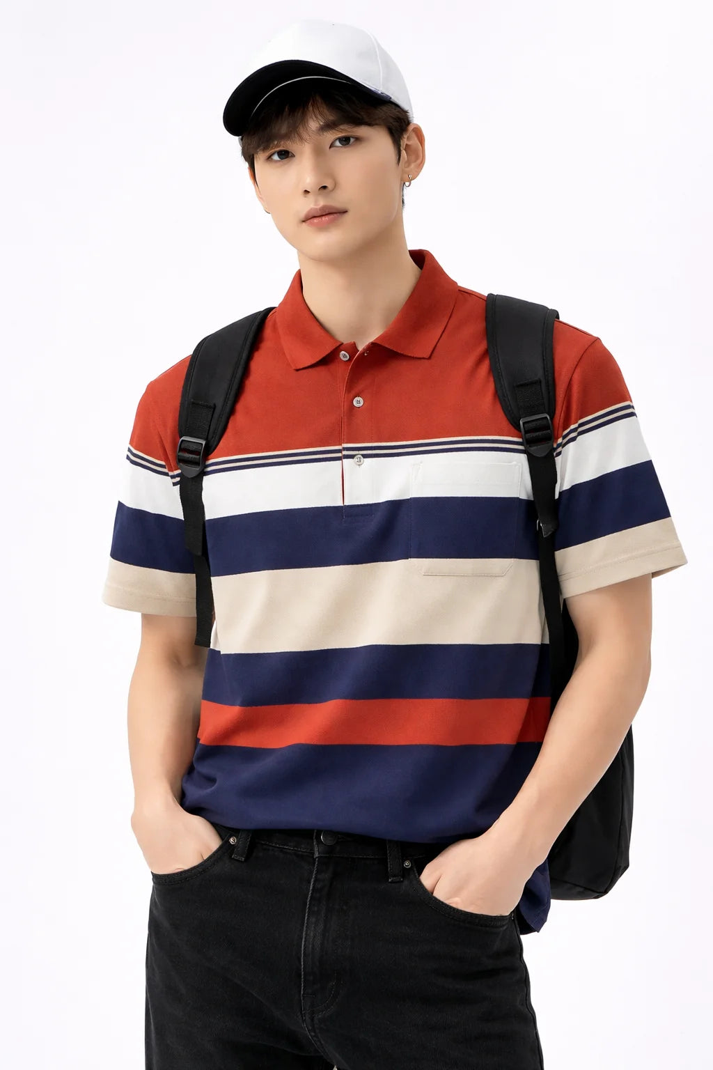 Men's Multi-Tone Color Block Striped Polo Shirt