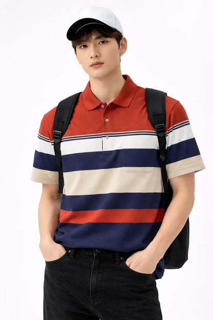 Men's Multi-Tone Color Block Striped Polo Shirt