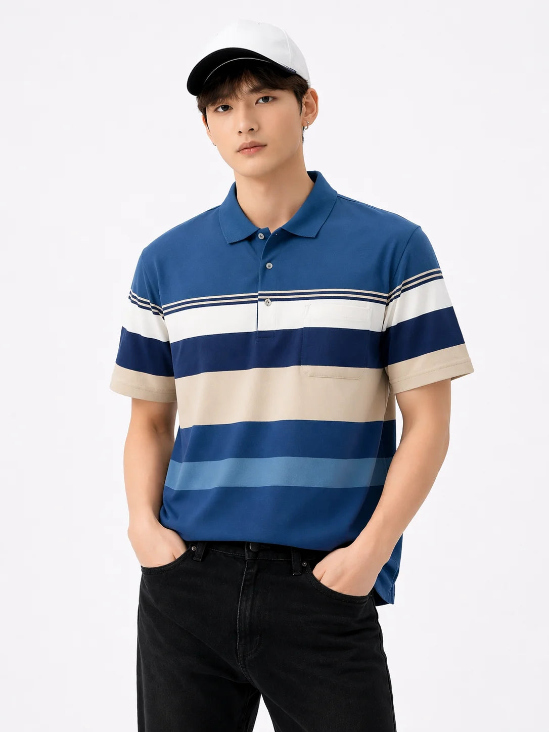 Men's Multi-Tone Color Block Striped Polo Shirt